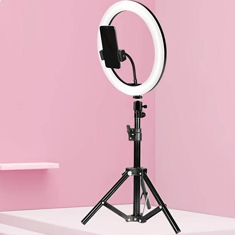 10-Inch LED Ring Light with Adjustable Tripod and Phone Holder - Ideal for Makeup, Photography, and Vlogging 0