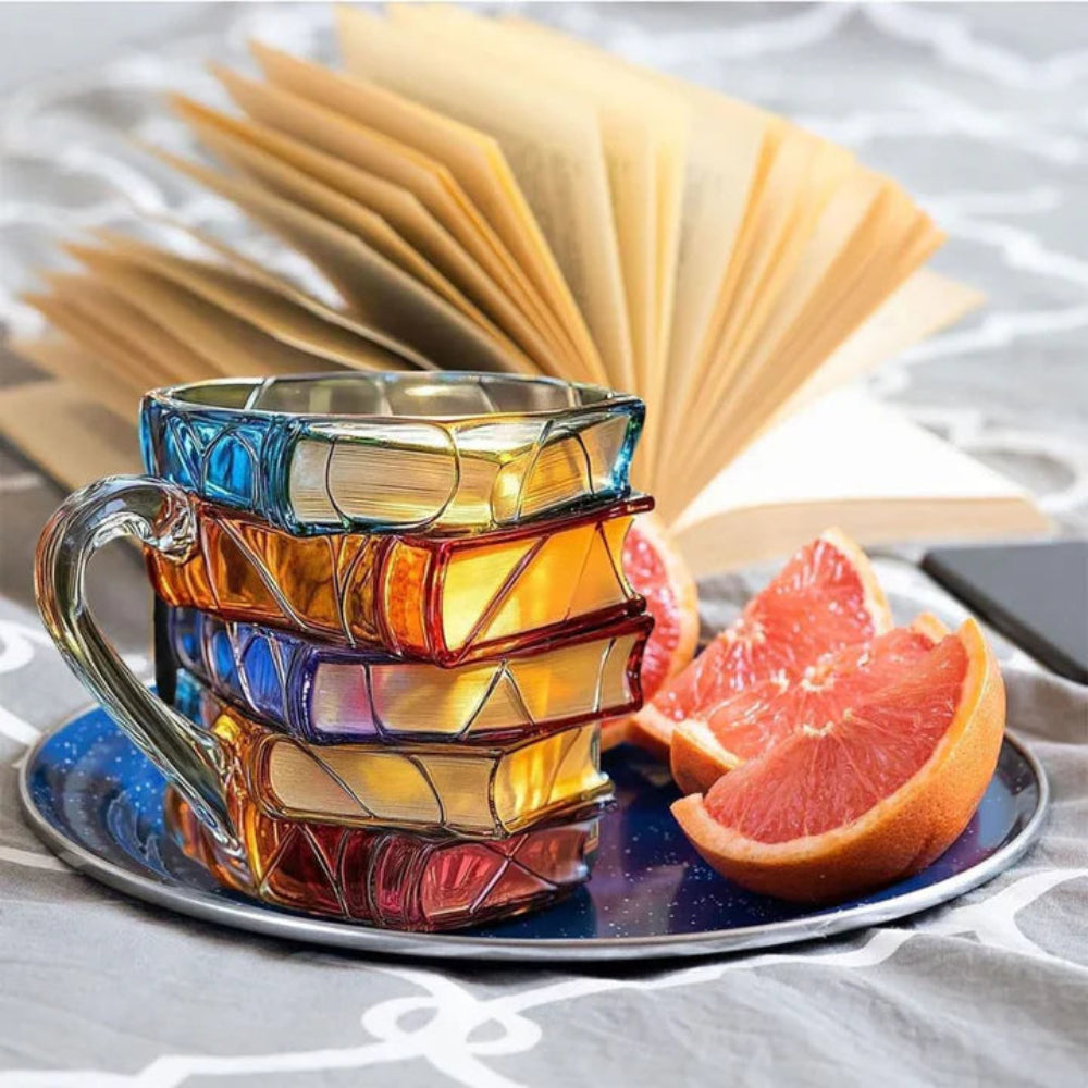 BiblioBrew | Glass Coffee Mug with Book Spine Design for Readers 2