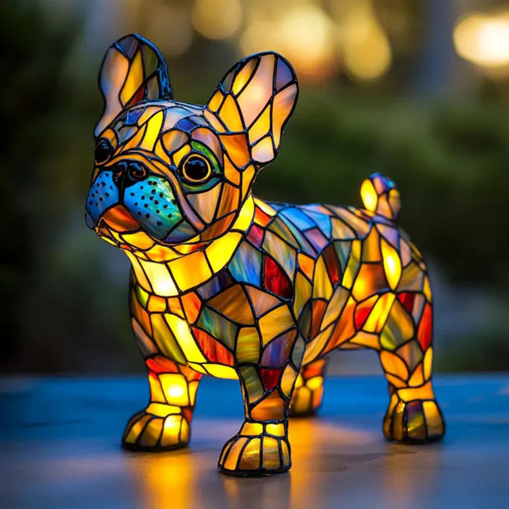 CanineGlow | Artistic Glass Dog Lamp with Colorful Tiffany-Style Lighting Design 0