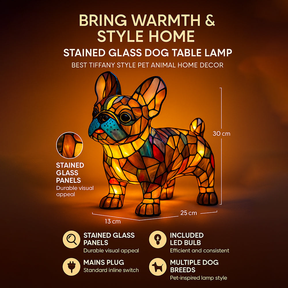 CanineGlow | Artistic Glass Dog Lamp with Colorful Tiffany-Style Lighting Design 2