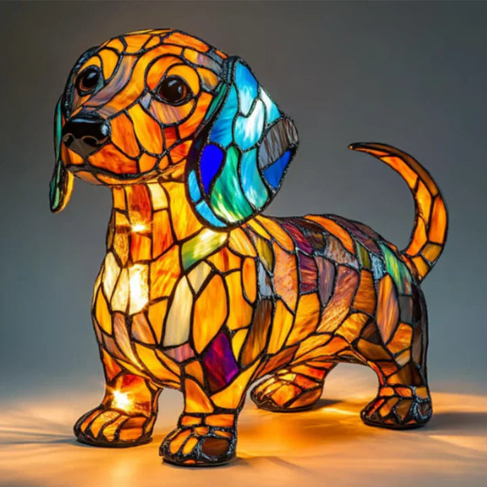 CanineGlow | Artistic Glass Dog Lamp with Colorful Tiffany-Style Lighting Design 3