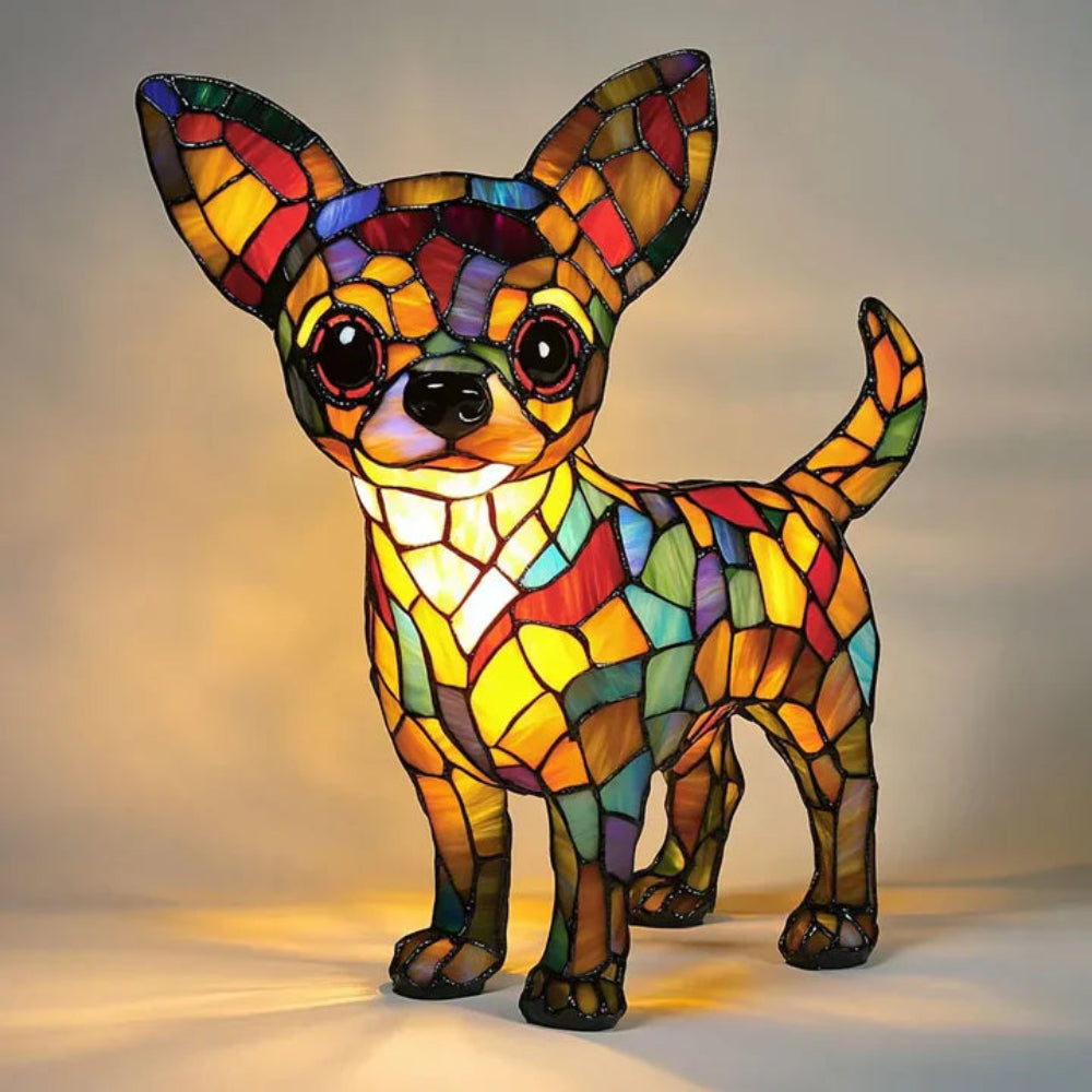 CanineGlow | Artistic Glass Dog Lamp with Colorful Tiffany-Style Lighting Design 4