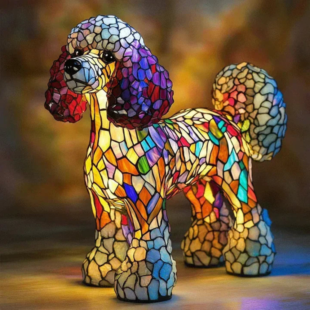 CanineGlow | Artistic Glass Dog Lamp with Colorful Tiffany-Style Lighting Design 8
