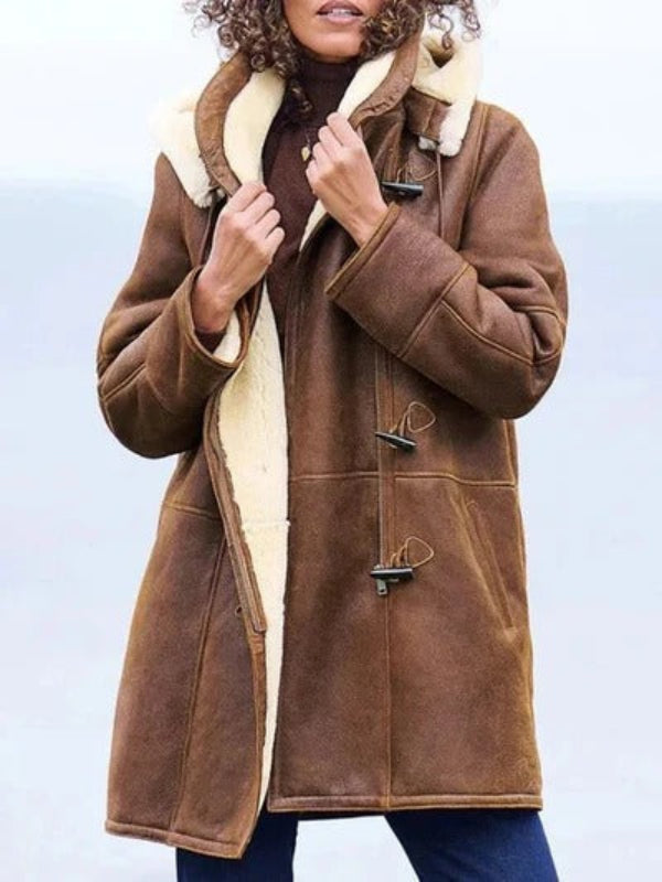 Cozy Women's Hooded Long Jacket – Shearling Lined Winter Coat with Relaxed Casual Fit 0