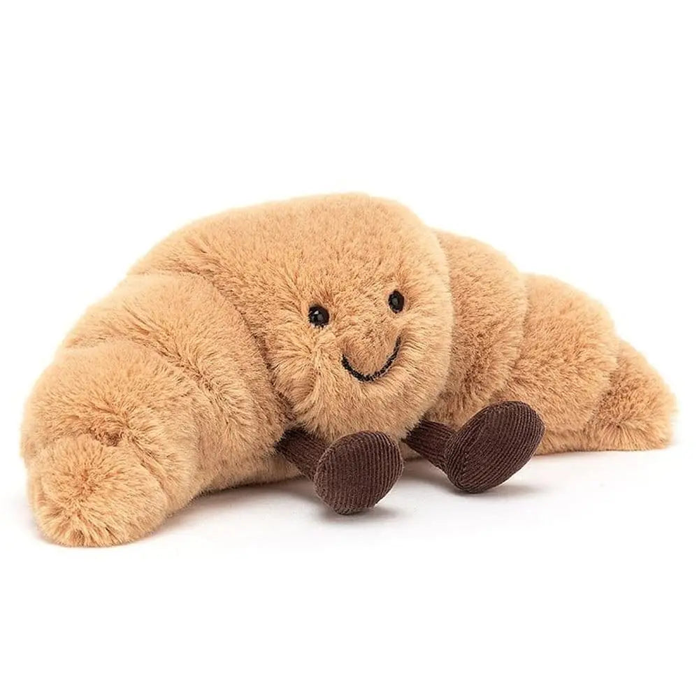 Croissant Plush Hug Pillow 13 inches Soft Light Brown with Smiling Face 0