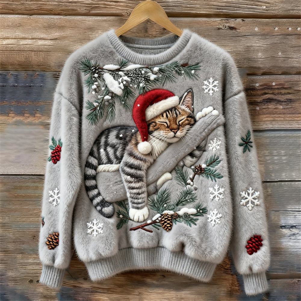Festive Cat | Cat Christmas Sweater with 3D Appliqué – Cozy Design for Holiday Cheer 0