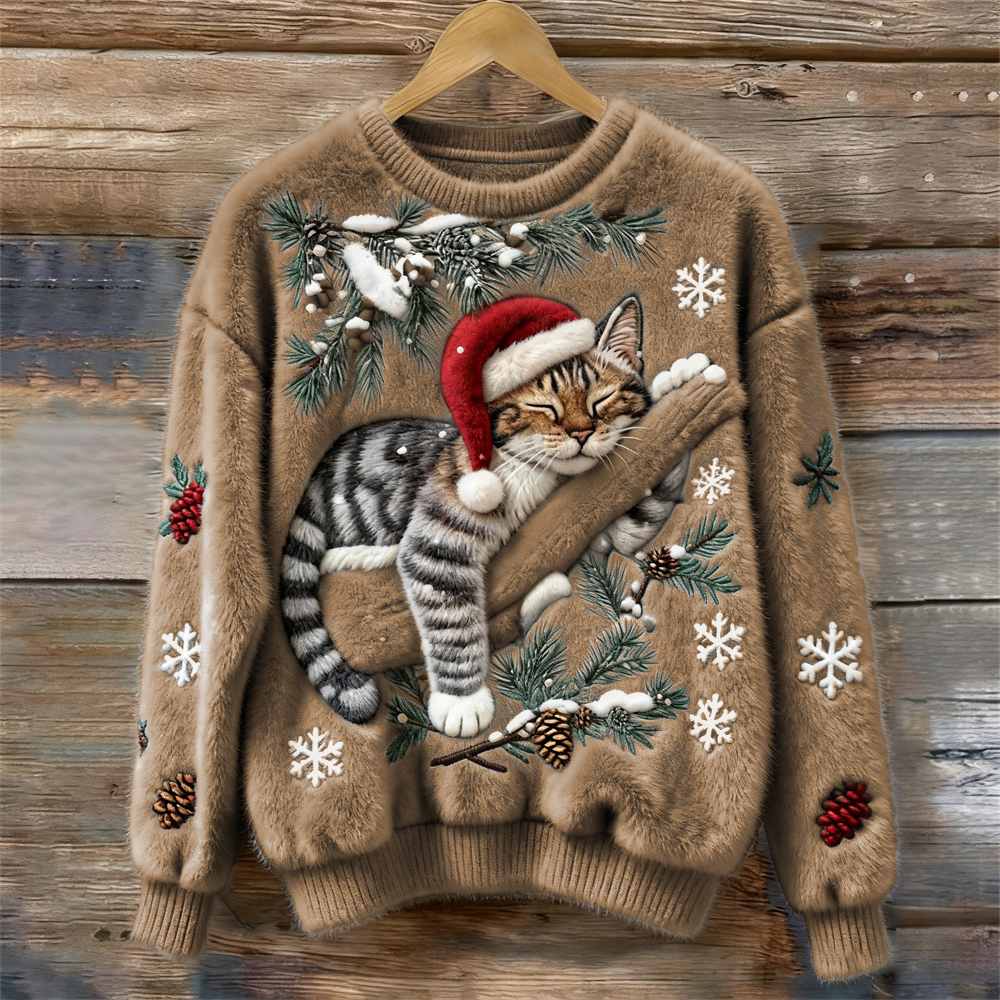 Festive Cat | Cat Christmas Sweater with 3D Appliqué – Cozy Design for Holiday Cheer 1