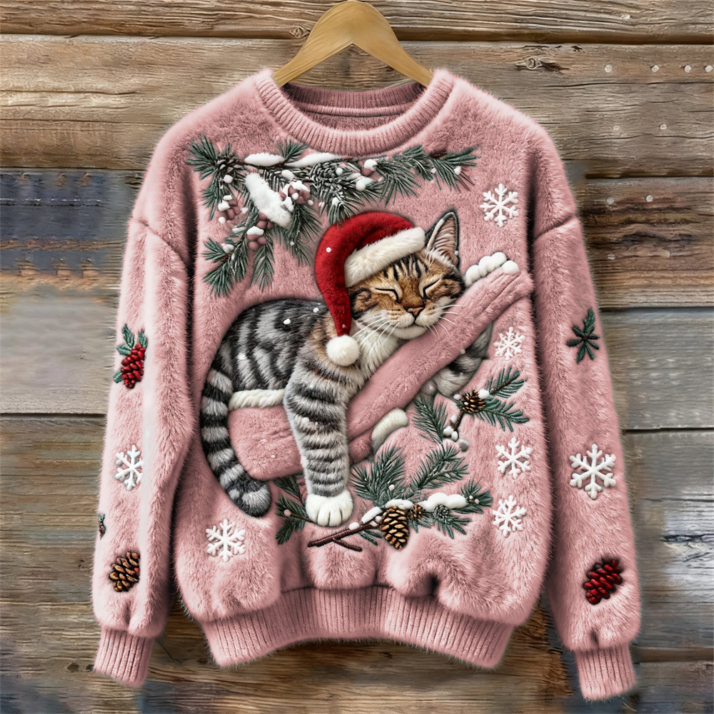 Festive Cat | Cat Christmas Sweater with 3D Appliqué – Cozy Design for Holiday Cheer 2