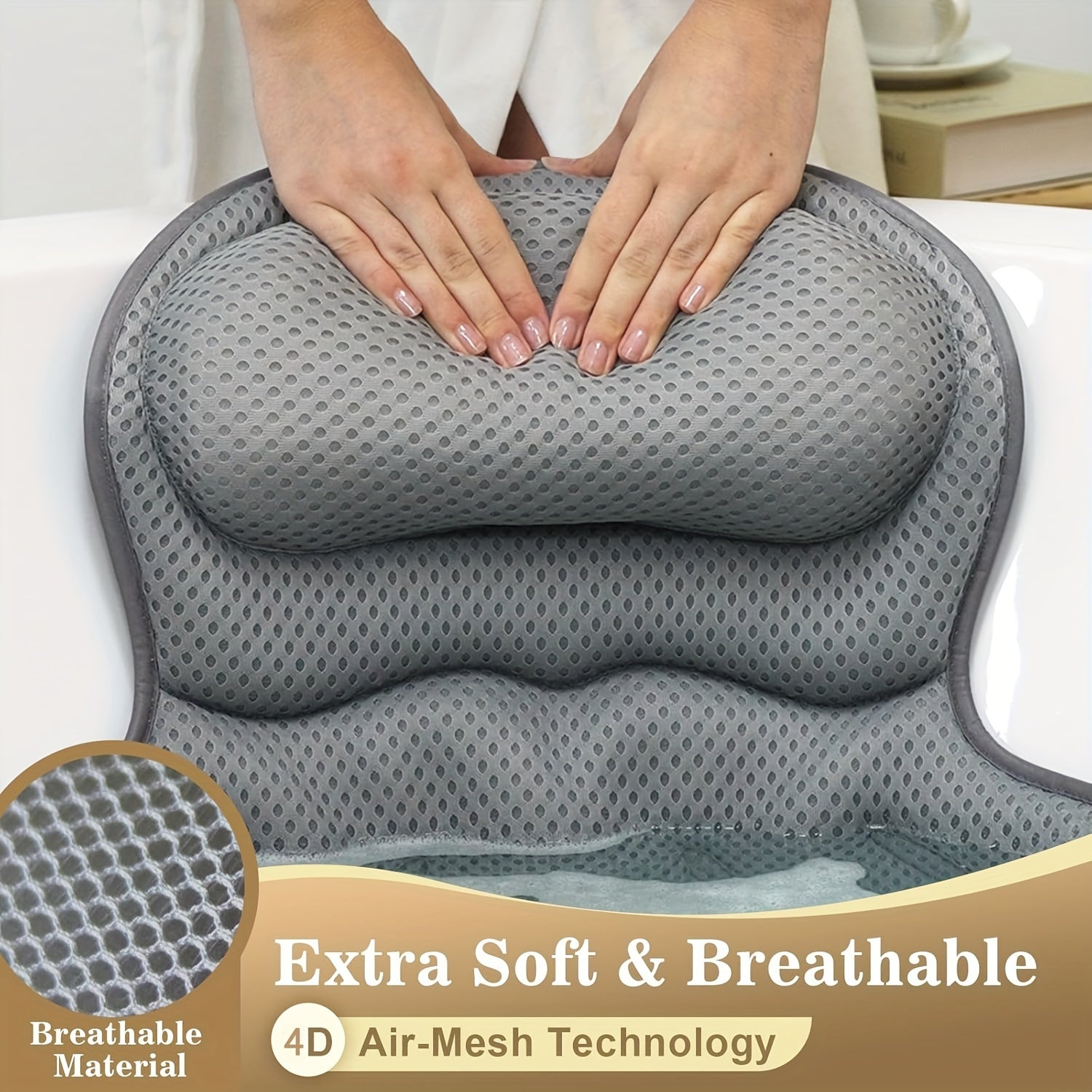 LuxeRest | Ergonomic Mesh Bath Pillow Providing Neck and Back Support 8