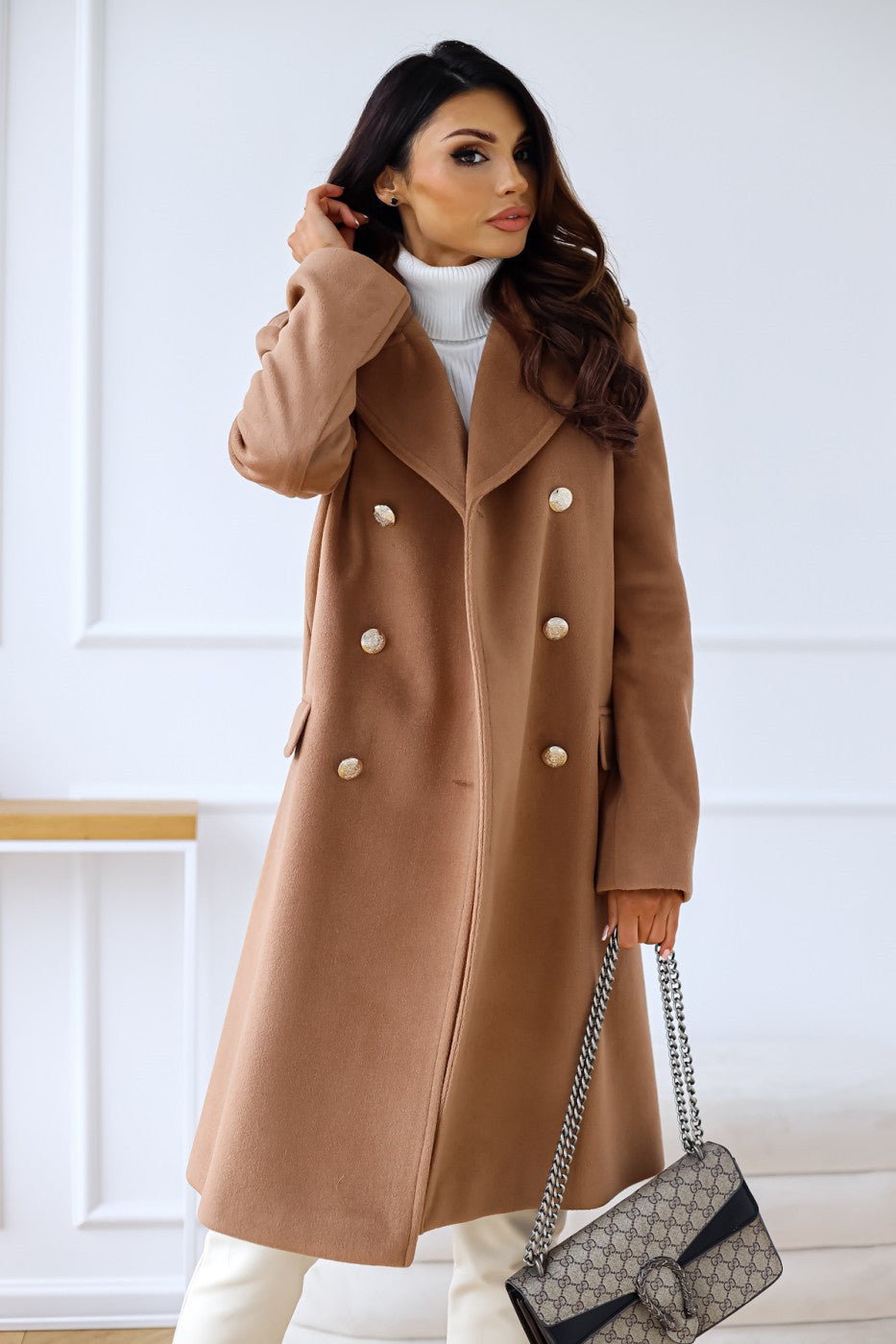 Luxury Women’s Wool Coat – Full-Length Double-Breasted Tailored Design for Winter Elegance 0