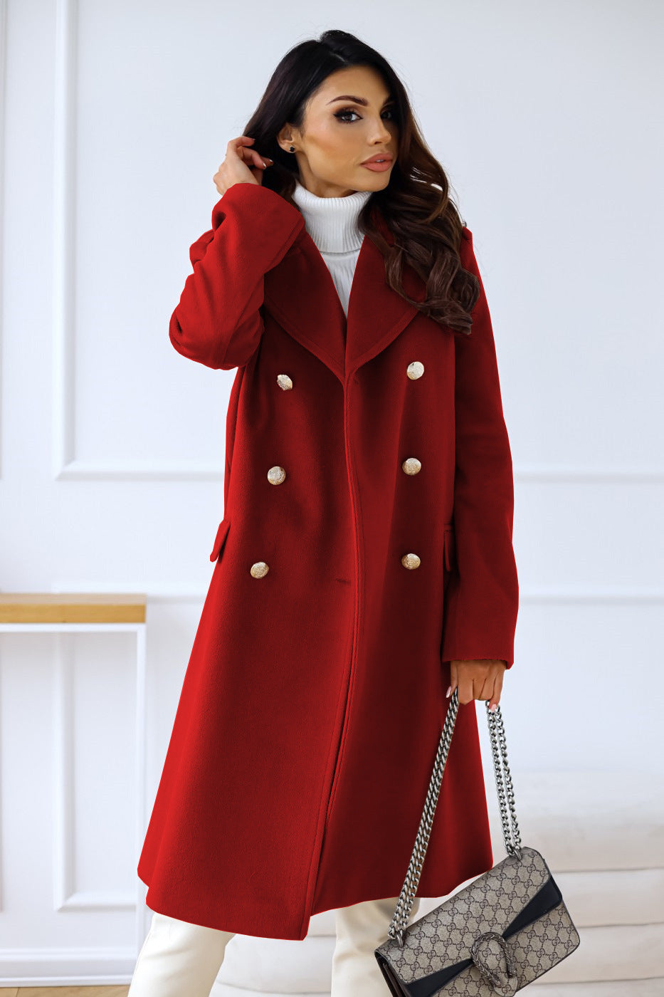 Luxury Women’s Wool Coat – Full-Length Double-Breasted Tailored Design for Winter Elegance 4