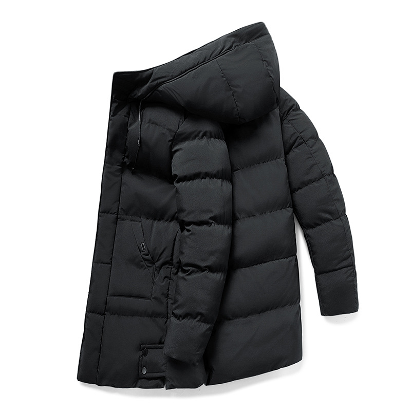 Men's Hooded Longline Puffer Jacket – Insulated Winter Coat with Quilted Panels and Side Pockets, Available in Grey, Black, Dark Green 7