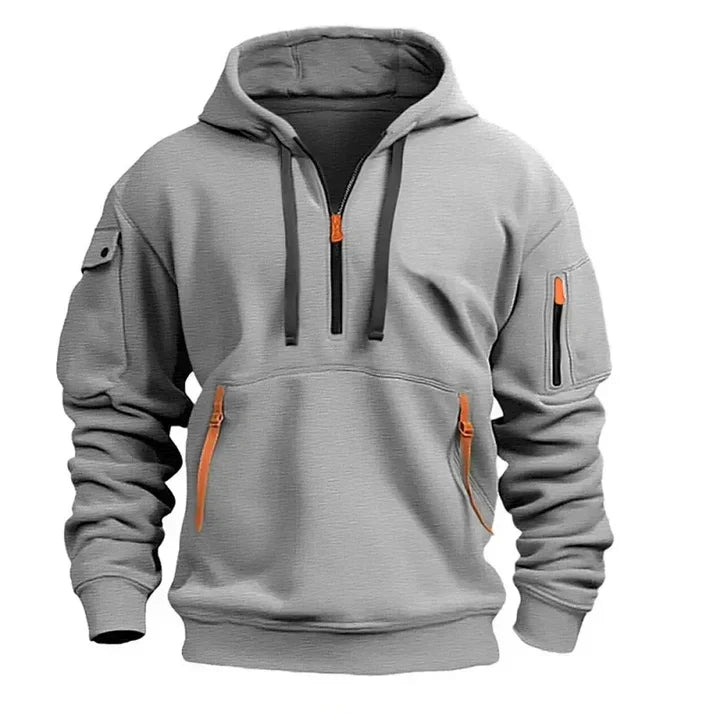 Men's Hoodie Grey Size M Cotton with Zip Neck and Pockets 0