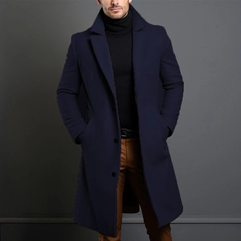 Men's Long Overcoat – Elegant Single-Breasted Wool Coat for Versatile Wear in Black, Brown, Grey, and Blue 3