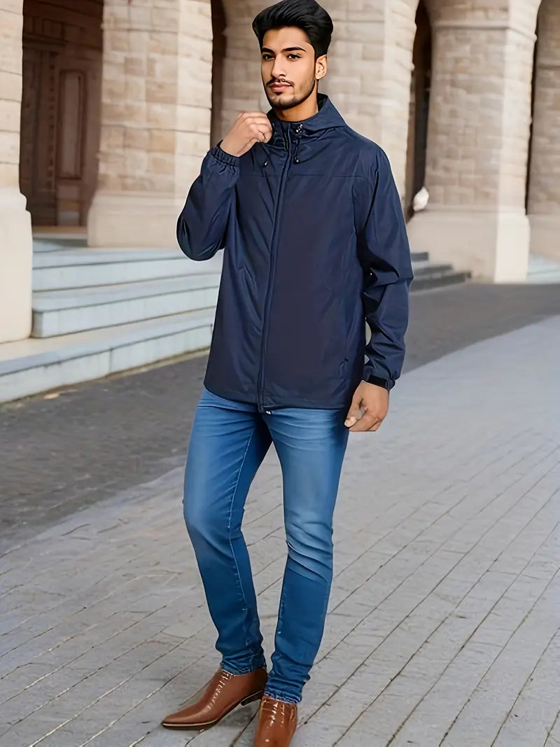 Men's Waterproof Jacket Black Size M Lightweight Hooded Windbreaker 5