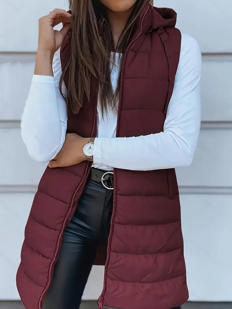 Oversized Women’s Quilted Padded Vest – Long Hooded Bodywarmer for Layered Winter Outfits 3