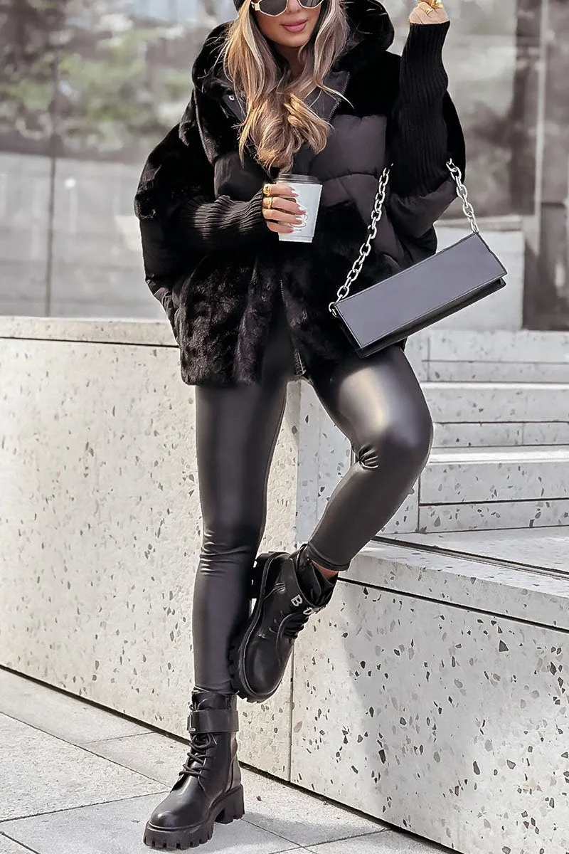 Women's Black Puffer Jacket Size M Polyester Winter Coat 2