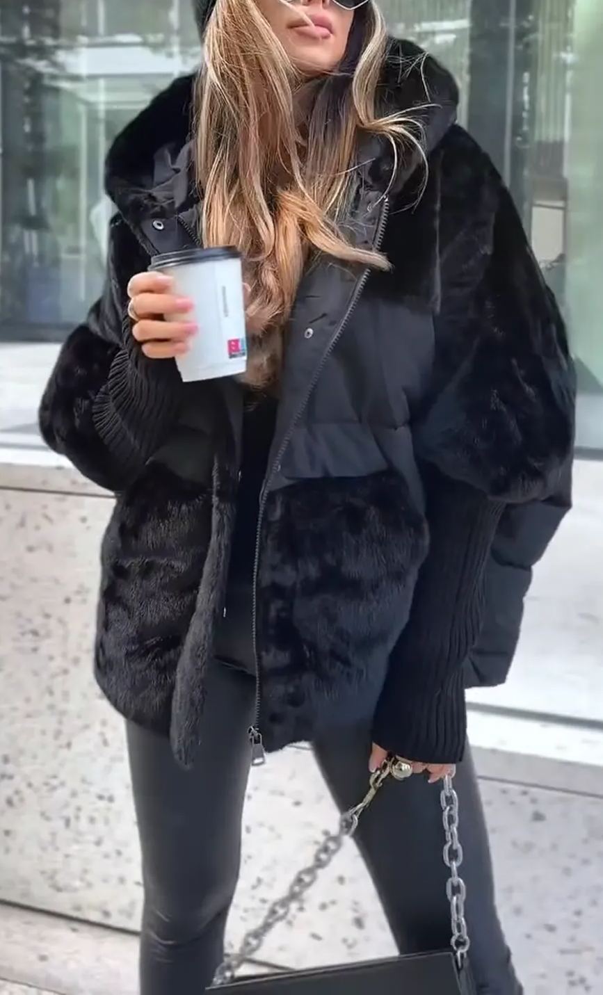 Women's Black Puffer Jacket Size M Polyester Winter Coat 7