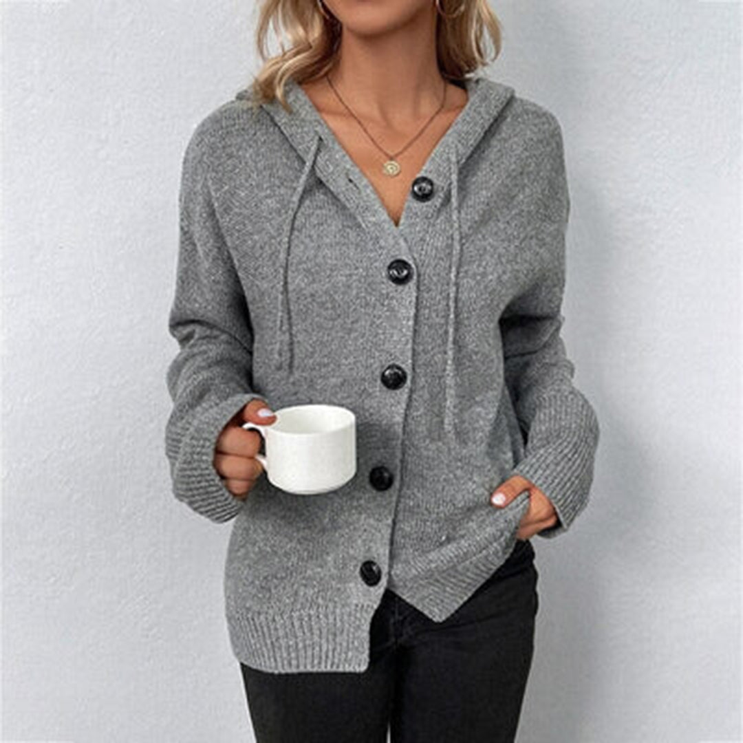 Women's Cardigan Grey Size M Wool Blend Knit with Hood 4