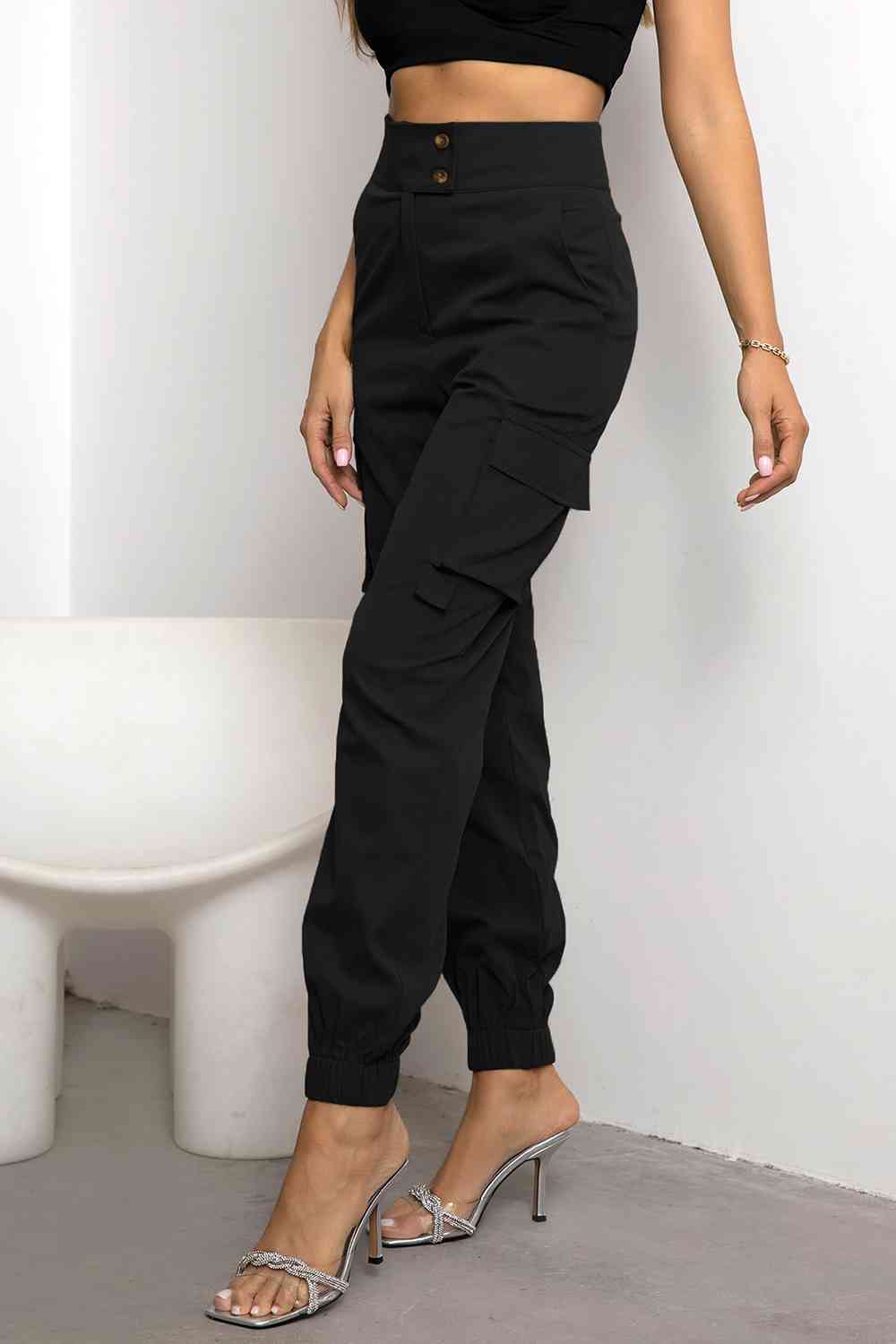 Women's Cargo Trousers Black Size M Fabric Blend 1