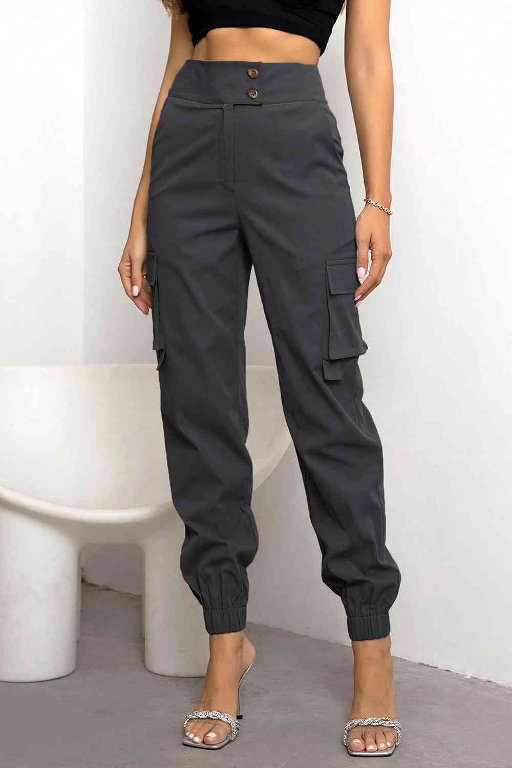 Women's Cargo Trousers Black Size M Fabric Blend 7