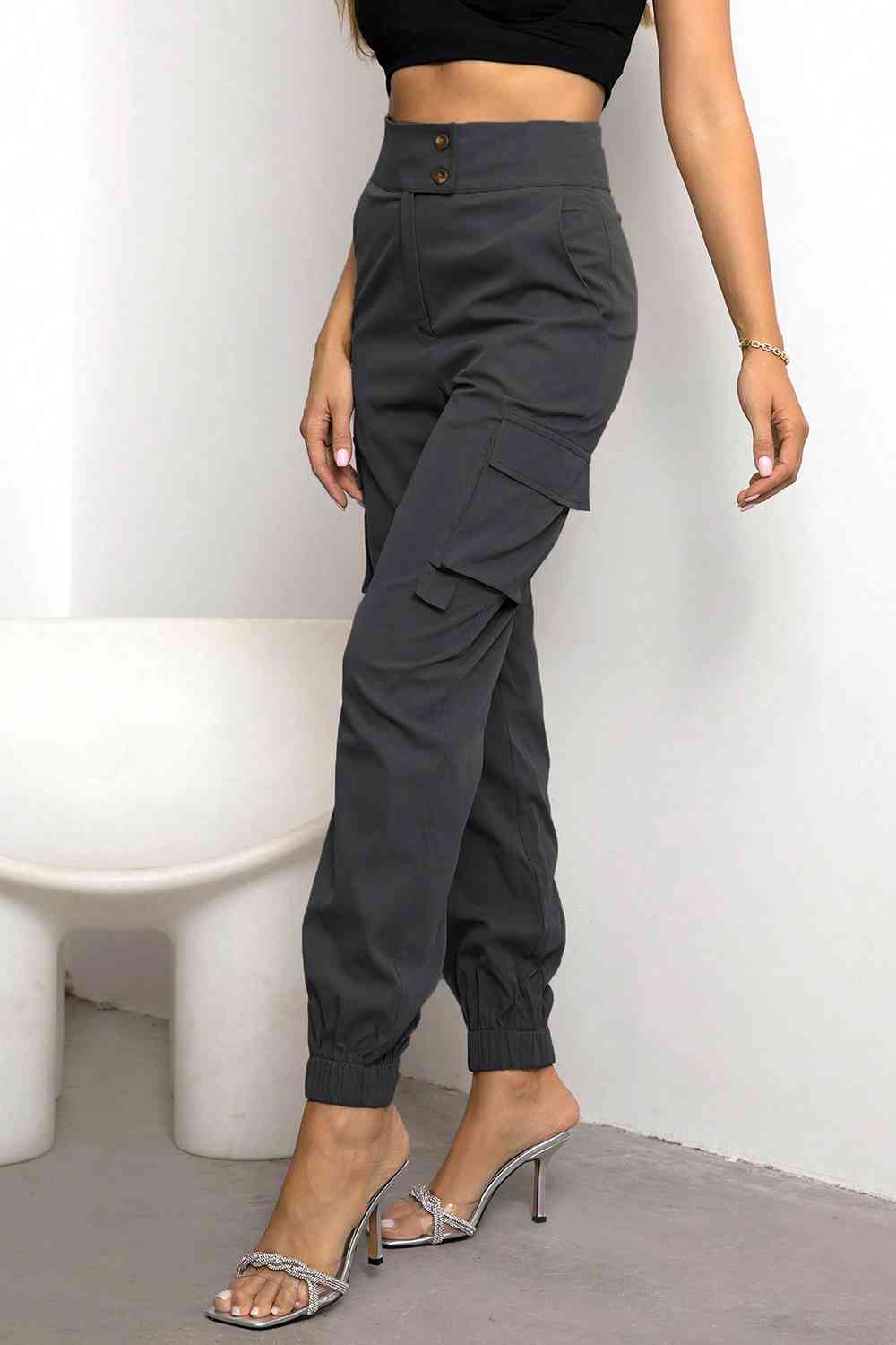Women's Cargo Trousers Black Size M Fabric Blend 8