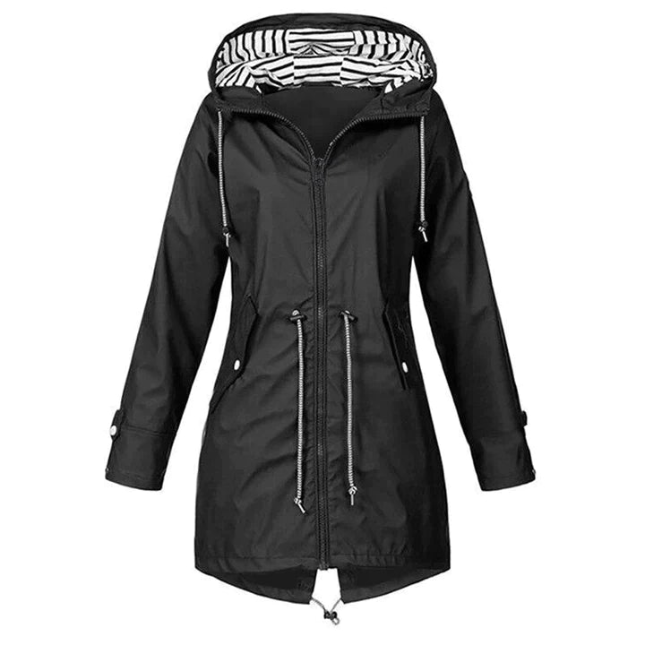 Women's Long Jacket Black Size M Waterproof Polyester 0