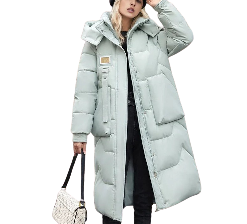 Women's Long Puffer Coat Mint Green Size M Padded Winter Coat 0