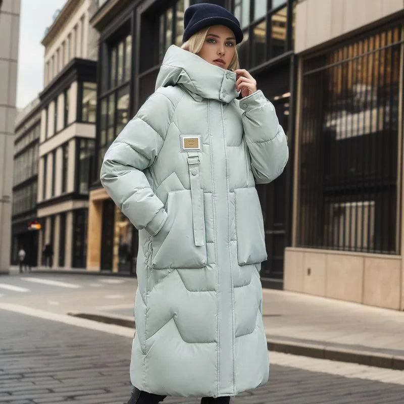 Women's Long Puffer Coat Mint Green Size M Padded Winter Coat 1