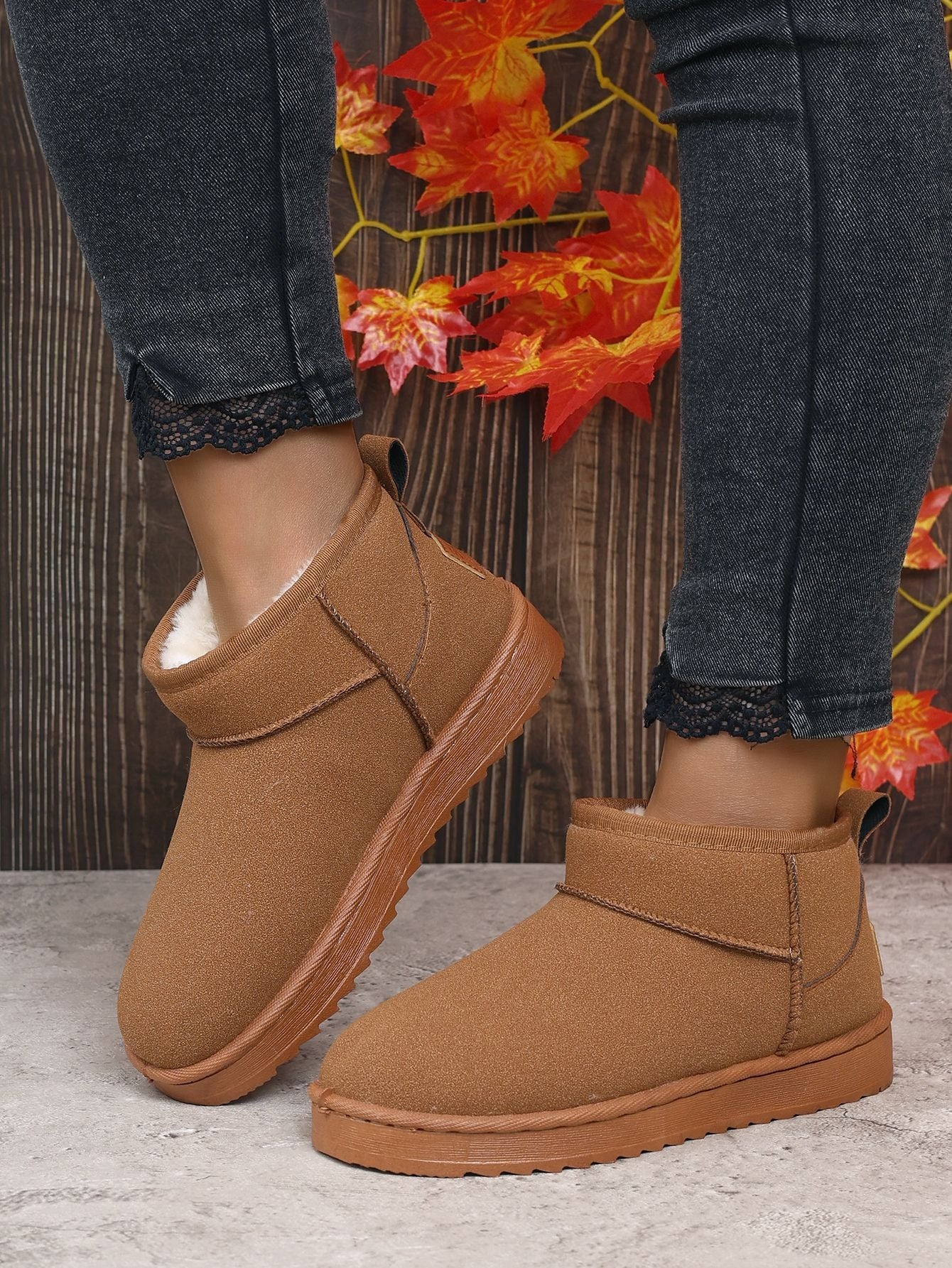 Women's Ultra Mini Platform Boots with Fur Lining – Black Ankle Booties for Winter Comfort 0