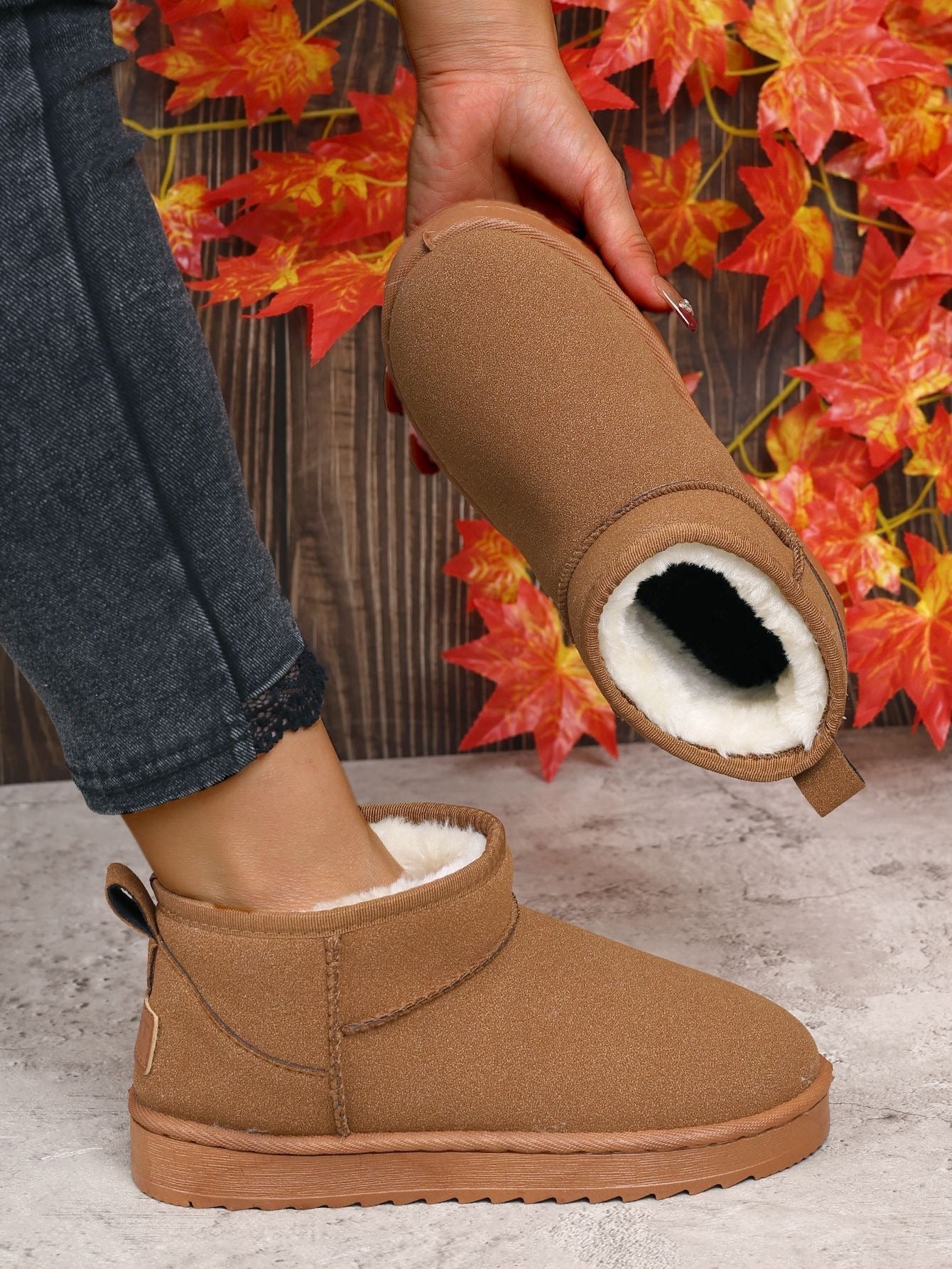 Women's Ultra Mini Platform Boots with Fur Lining – Black Ankle Booties for Winter Comfort 1