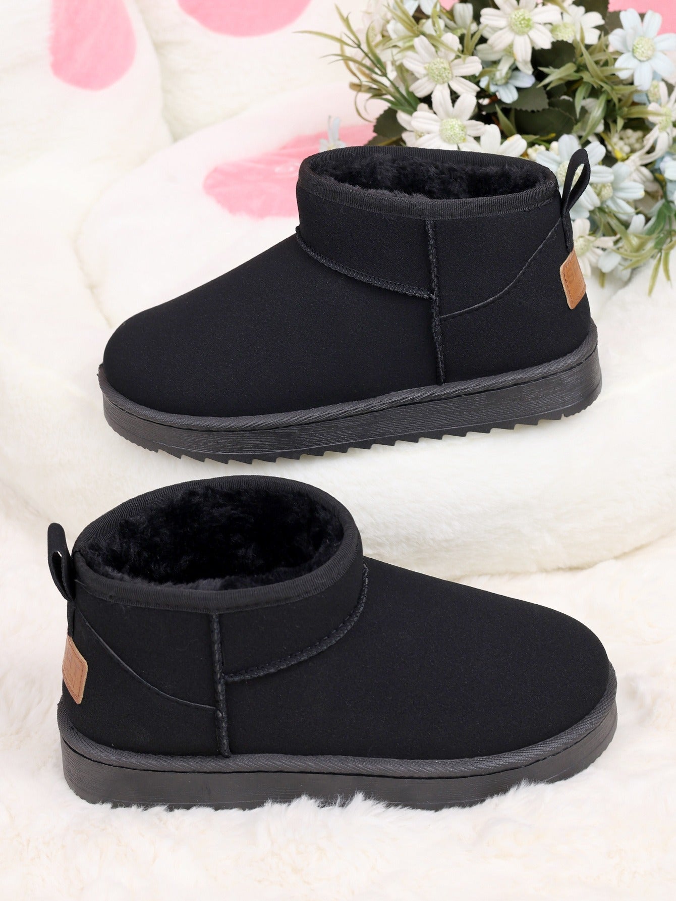 Women's Ultra Mini Platform Boots with Fur Lining – Black Ankle Booties for Winter Comfort 3