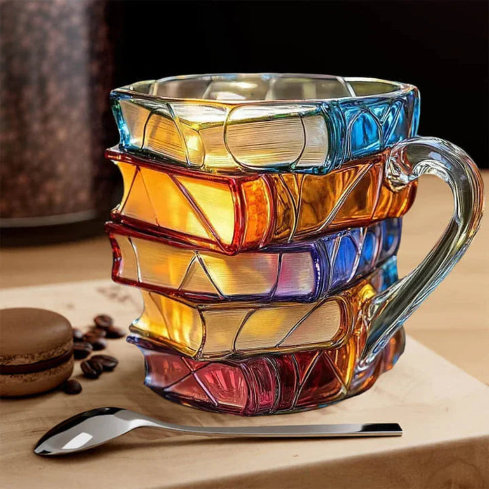 BiblioBrew | Glass Coffee Mug with Book Spine Design for Readers 1