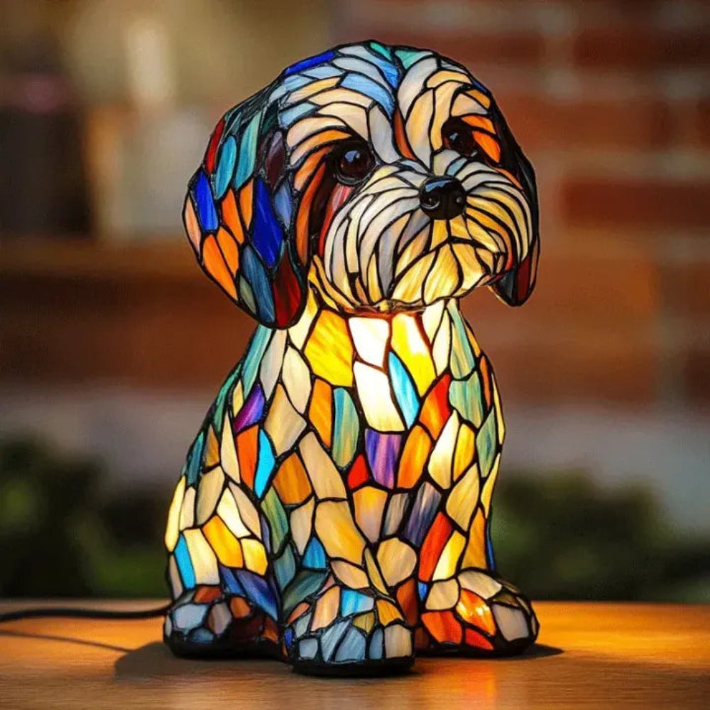 CanineGlow | Artistic Glass Dog Lamp with Colorful Tiffany-Style Lighting Design 1