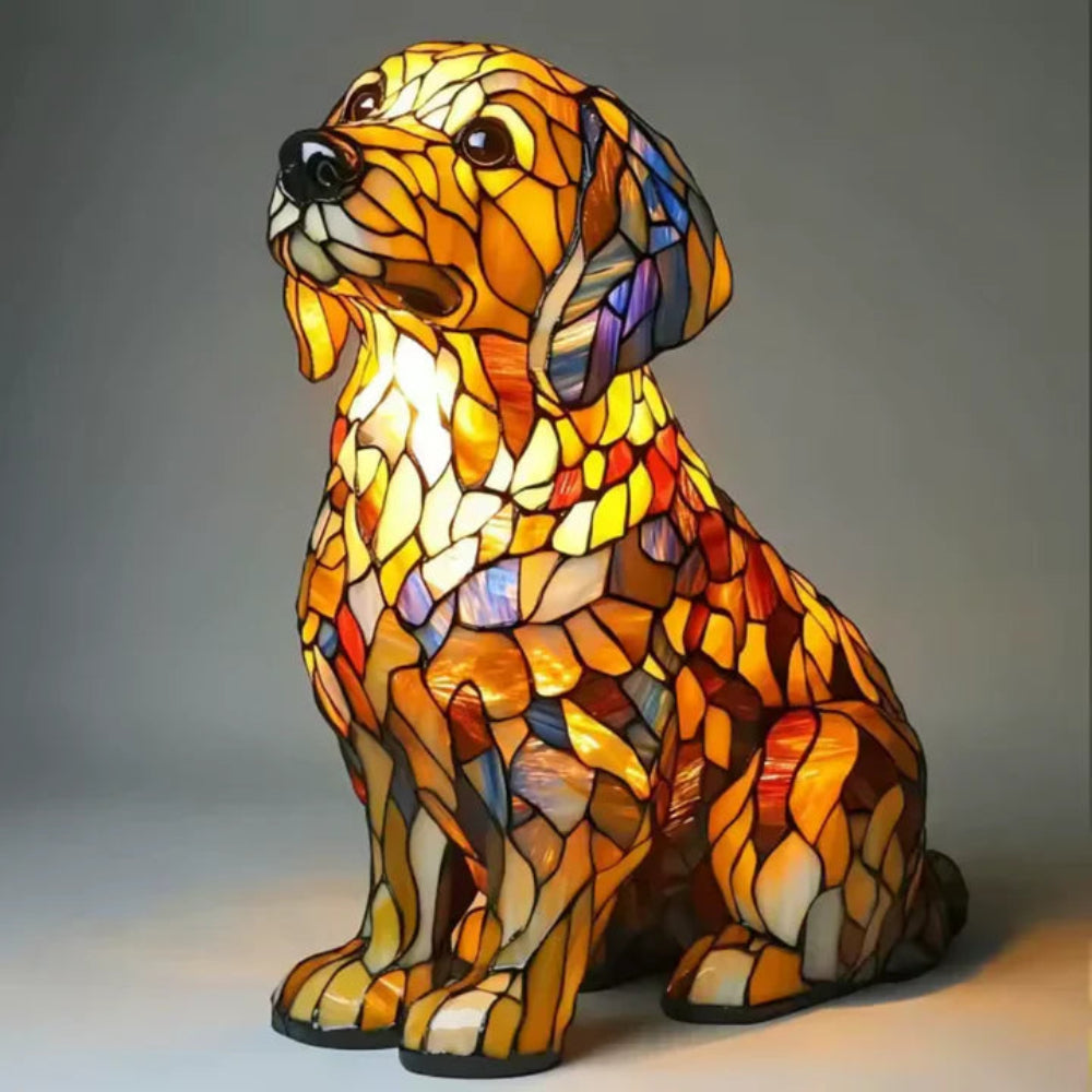 CanineGlow | Artistic Glass Dog Lamp with Colorful Tiffany-Style Lighting Design 6