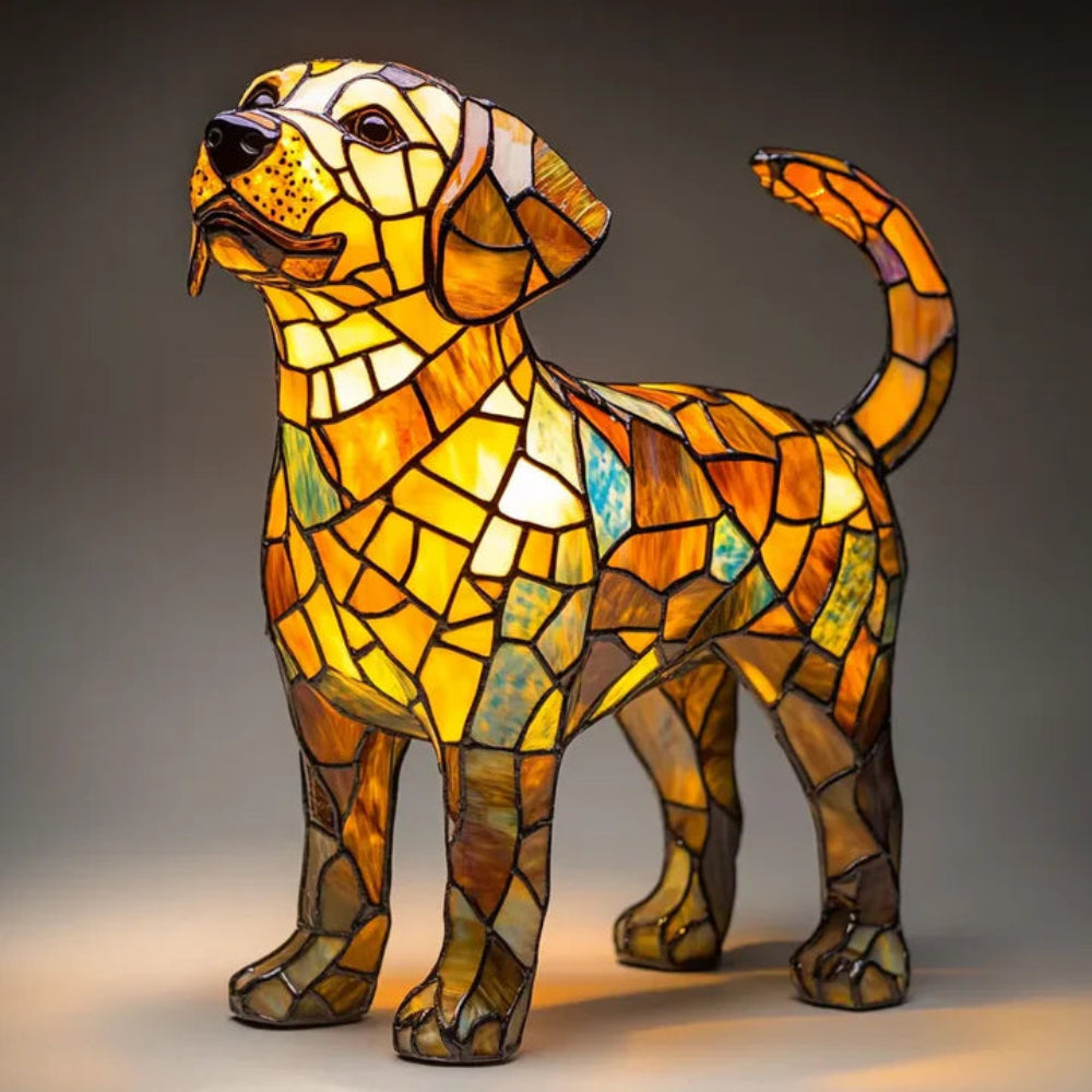 CanineGlow | Artistic Glass Dog Lamp with Colorful Tiffany-Style Lighting Design 7