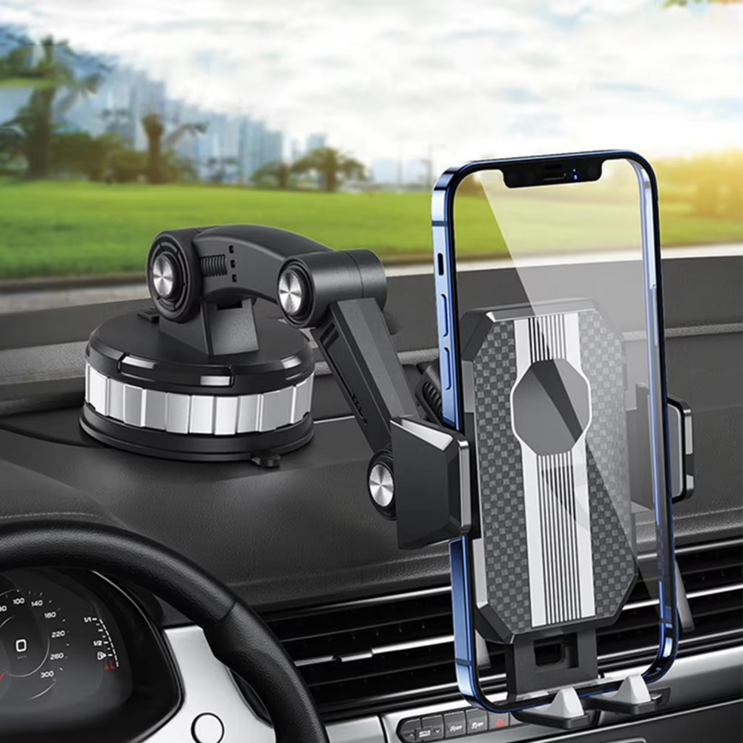 Car Phone Holder with Strong Suction Cup, 360° Rotation, One-Hand Operation – Universal Cell Phone Mount for Car 0