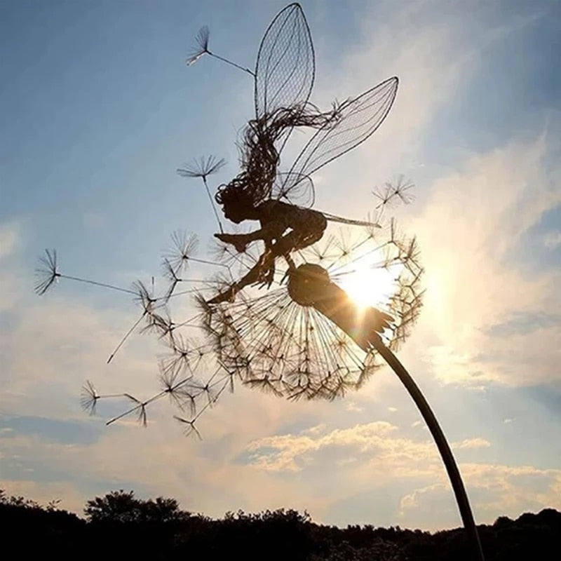 Enchanting Metal Fairy Garden Sculpture - Weather-Resistant Outdoor Decor for Garden Art and Ornaments 5