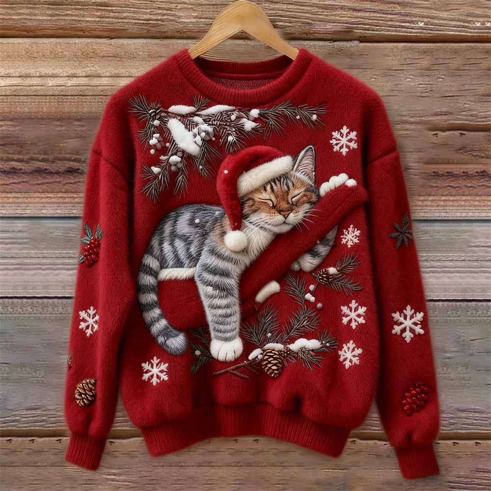 Festive Cat | Cat Christmas Sweater with 3D Appliqué – Cozy Design for Holiday Cheer 4