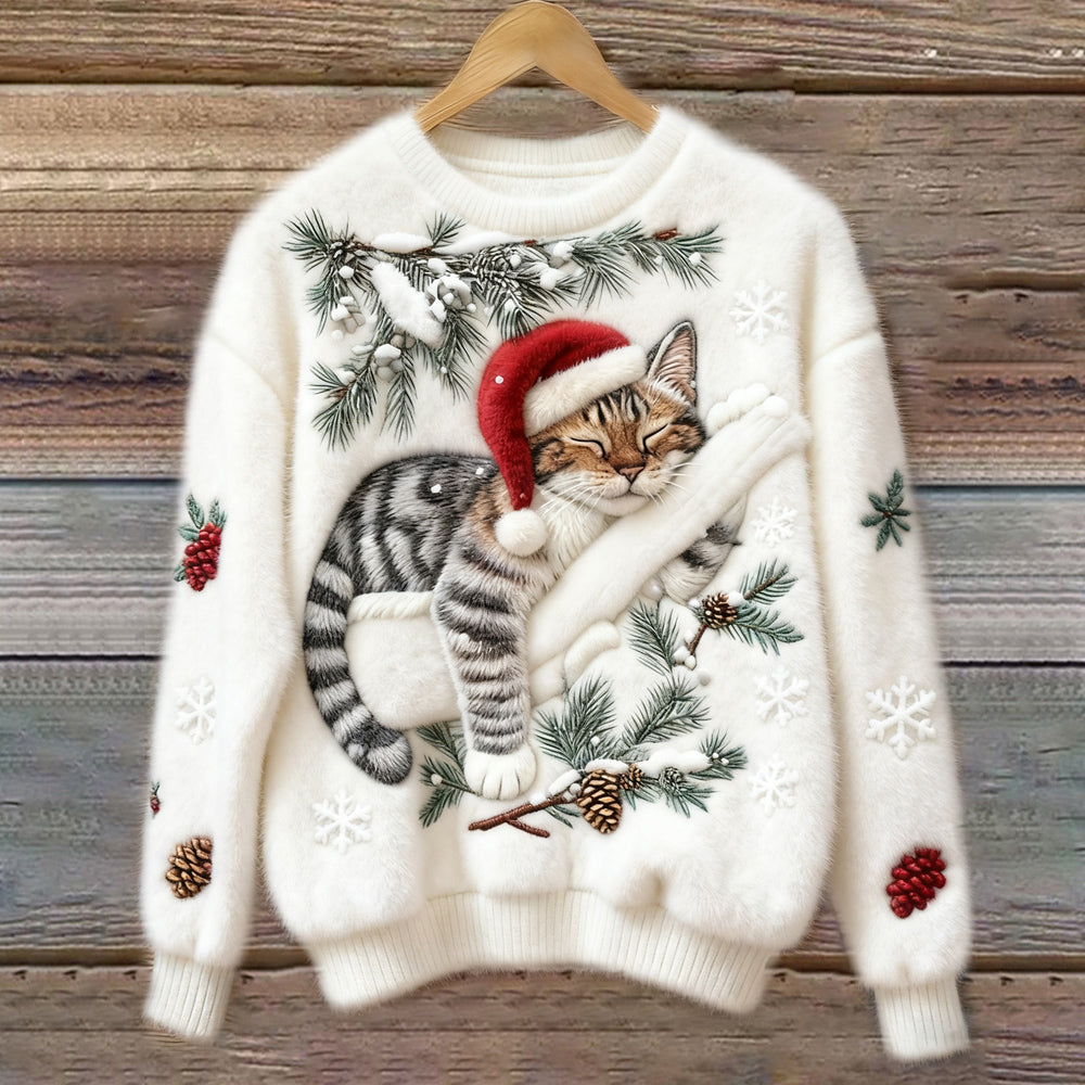 Festive Cat | Cat Christmas Sweater with 3D Appliqué – Cozy Design for Holiday Cheer 5