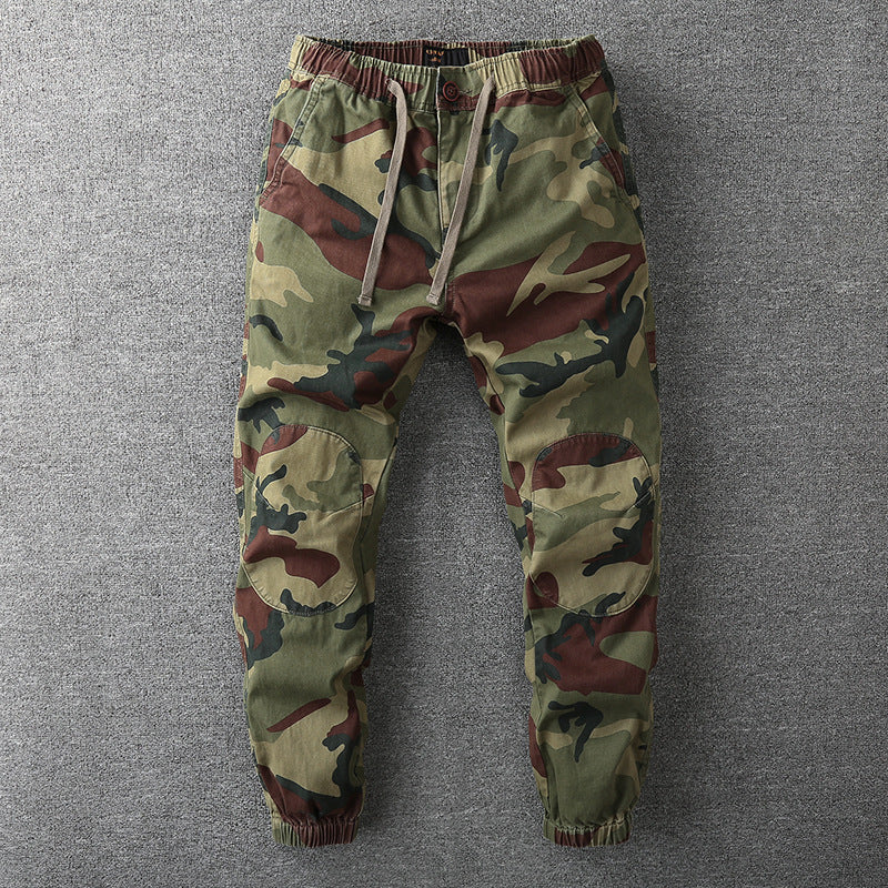 Men's Cargo Trousers Camouflage Green Size M Cotton 1
