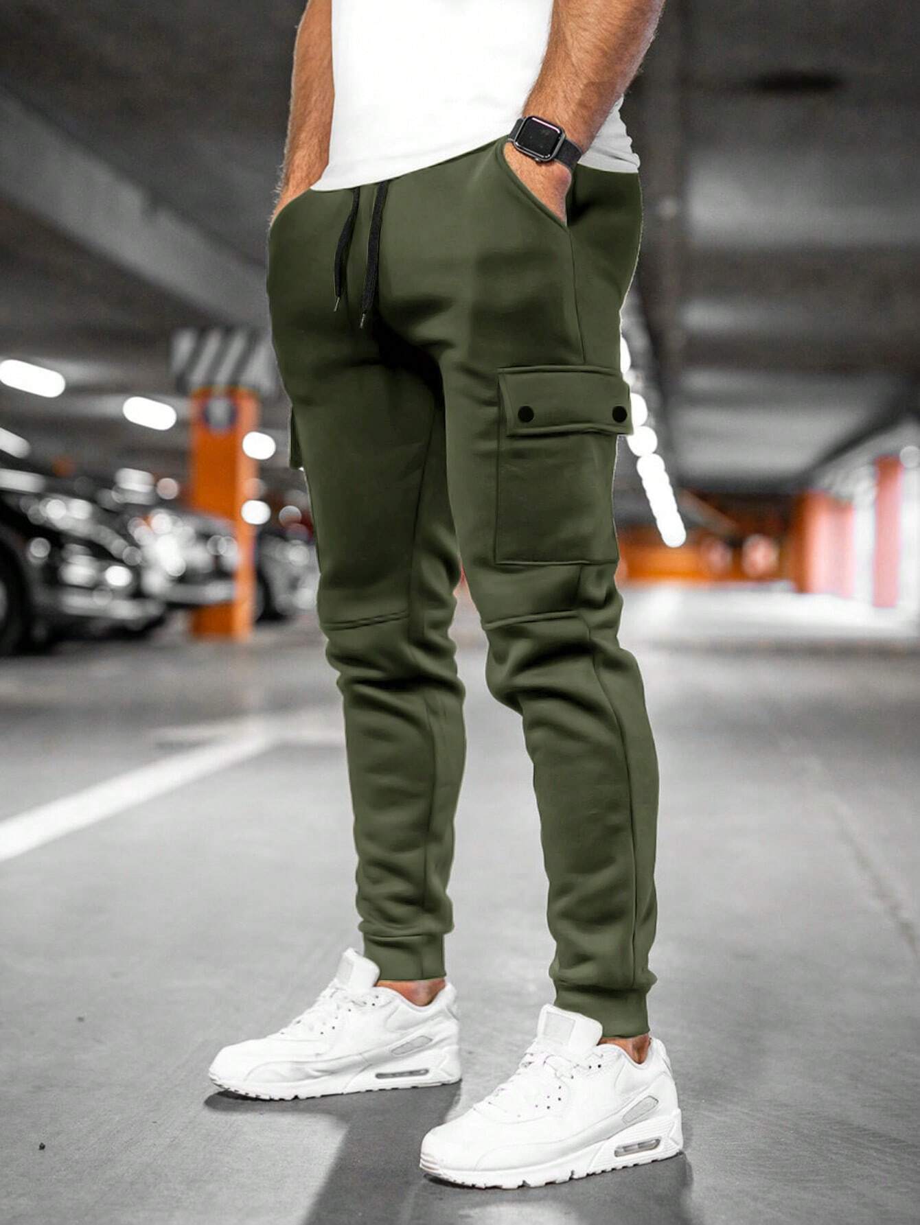 Men's Cargo Trousers Military Green Size M Stretch Fabric 0