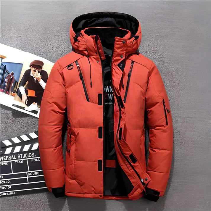 Men's Hooded Puffer Jacket – Insulated Winter Coat with Zipper Pockets, Adjustable Cuffs, and Stylish Design 0