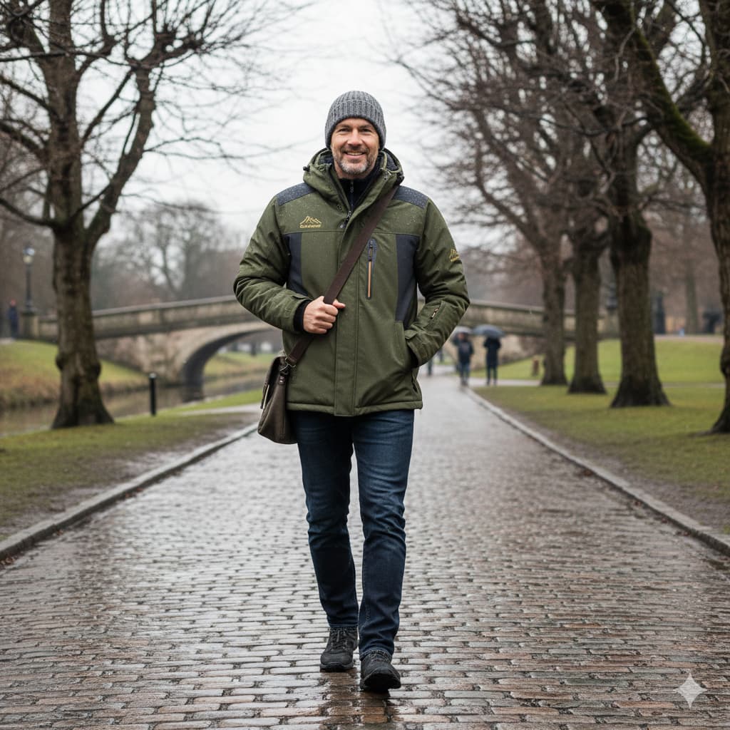 Men's Waterproof Winter Jacket Green Size M Hooded 1