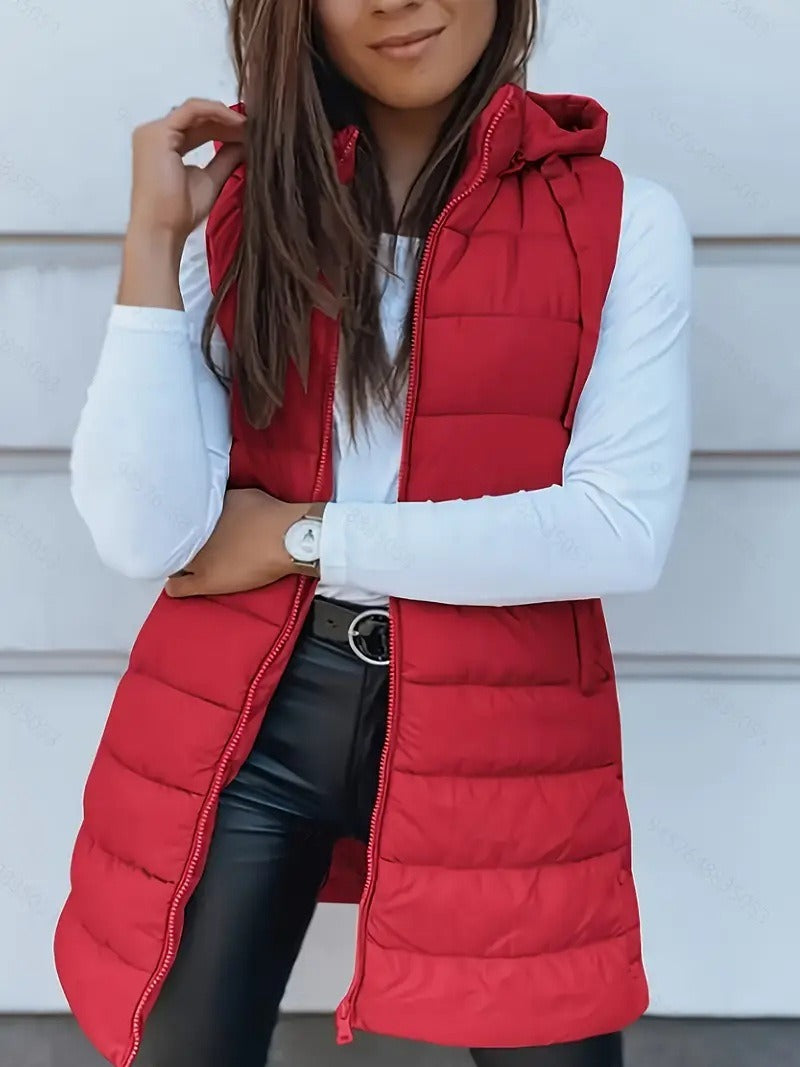 Oversized Women’s Quilted Padded Vest – Long Hooded Bodywarmer for Layered Winter Outfits 6