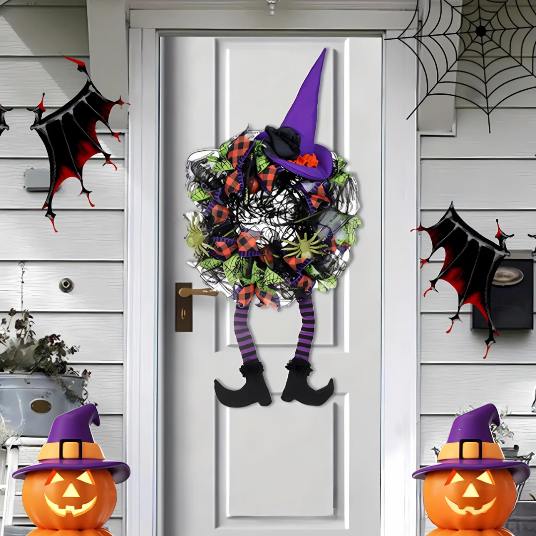 Whimsical Witch Mesh Wreath – Halloween Front Door Decoration for Festive Fun 4