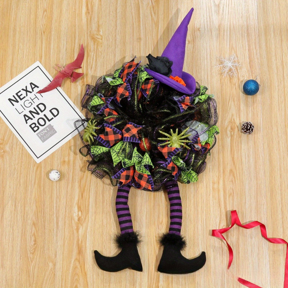 Whimsical Witch Mesh Wreath – Halloween Front Door Decoration for Festive Fun 5