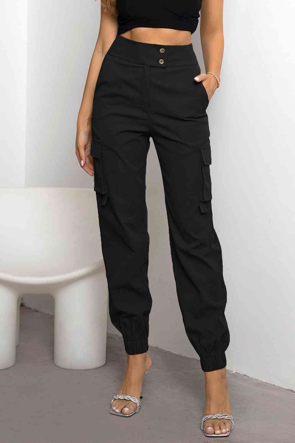 Women's Cargo Trousers Black Size M Fabric Blend 0