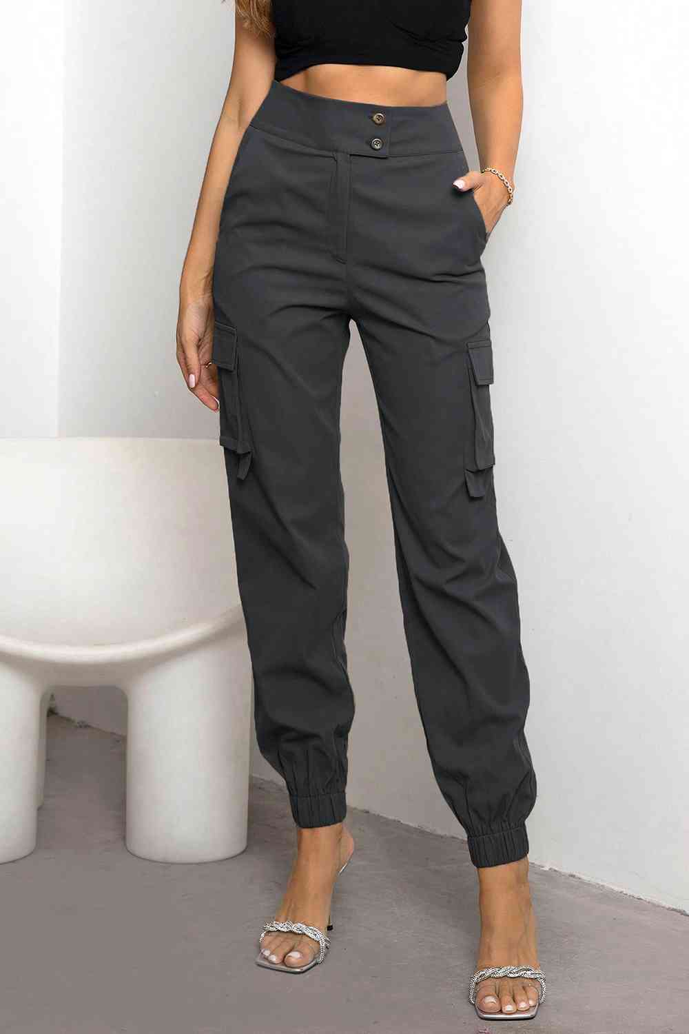 Women's Cargo Trousers Black Size M Fabric Blend 10