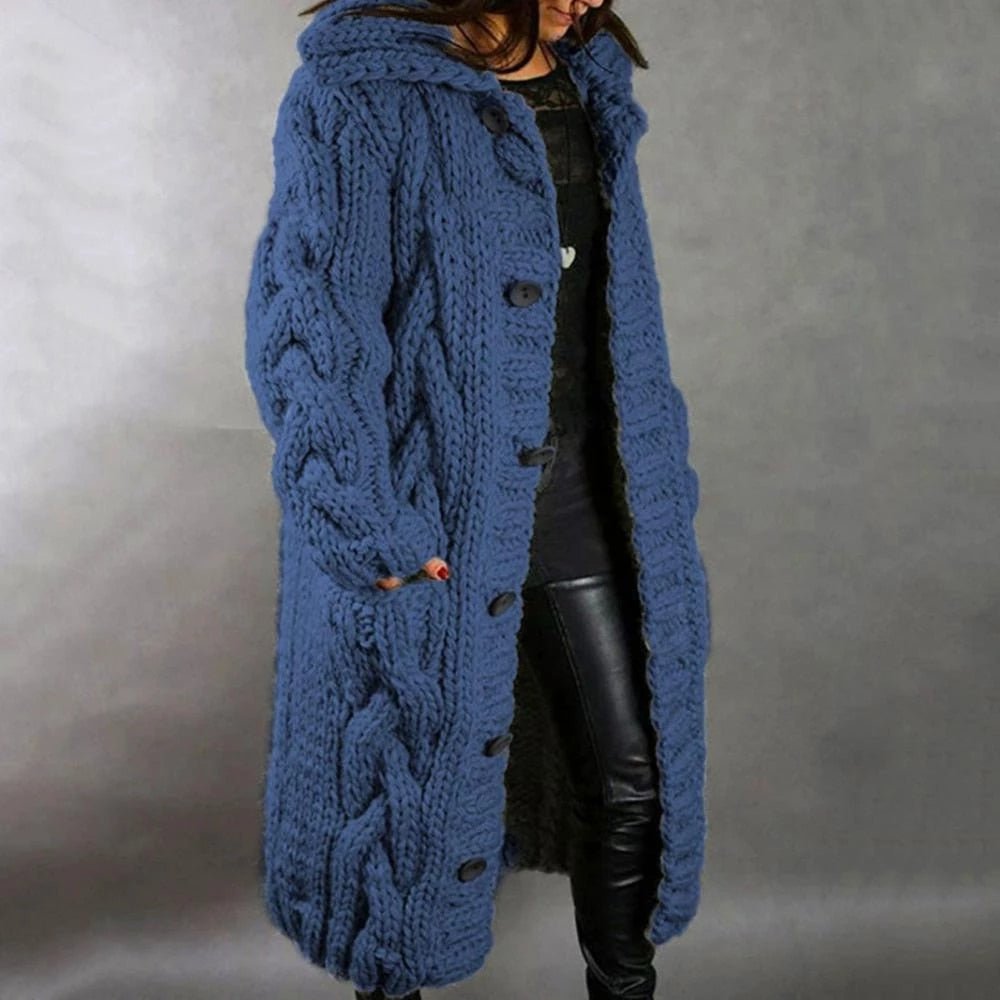 Women's Coat Blue Size M Knitted Hooded Cardigan 0